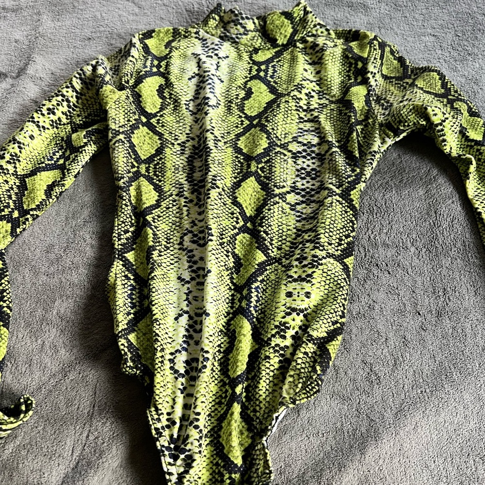 Green snake skin print bodysuit